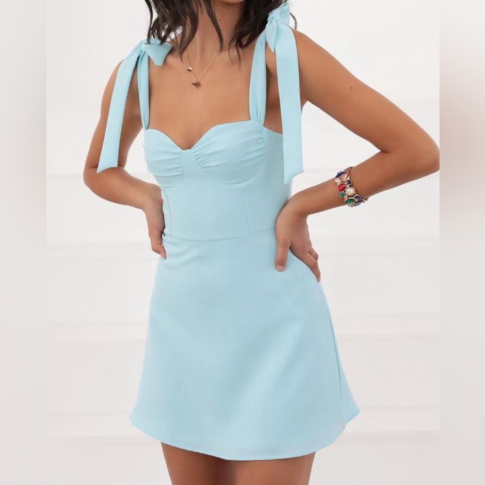 lucy in the sky blue tie mini dress